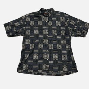 Tori Richard Blue Gray Tapa Geometric Short Sleeve Hawaiian Shirt Size XL